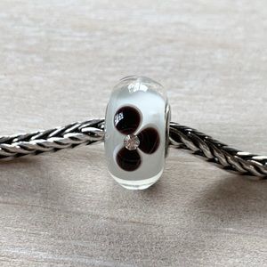 Glass and Rhinestone Glass Bead or Charm White